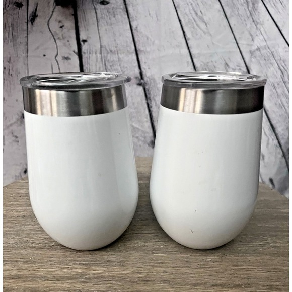 Guidesman Insulated Wine Glass-Set of‎ 2 With Lid White 5" Tall-12 oz - Picture 2 of 5